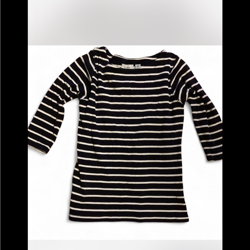 L.L. Bean Navy and White nautical Striped Top‎ preppy